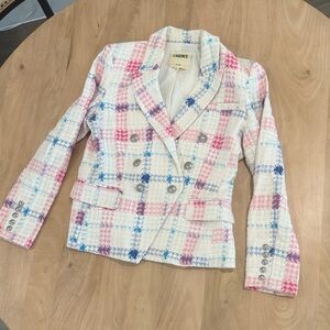 L'AGENCE Pink and Blue Checkered Blazer